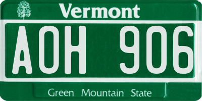 VT license plate AOH906