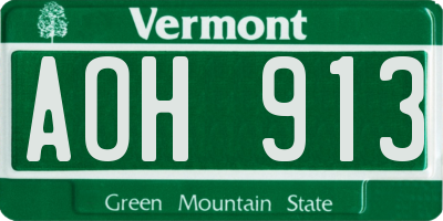 VT license plate AOH913