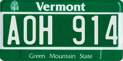 VT license plate AOH914
