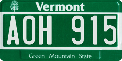 VT license plate AOH915