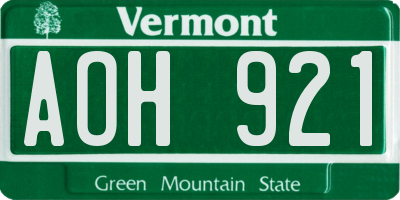 VT license plate AOH921