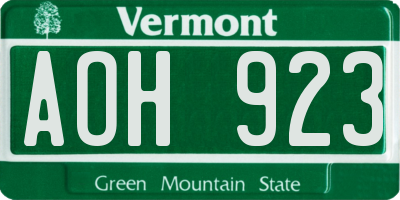 VT license plate AOH923
