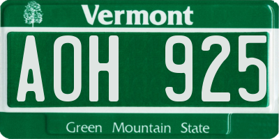 VT license plate AOH925