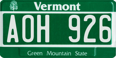 VT license plate AOH926