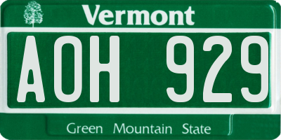 VT license plate AOH929