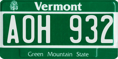 VT license plate AOH932