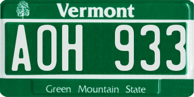 VT license plate AOH933