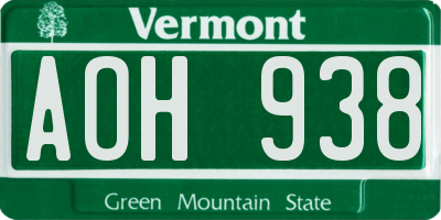 VT license plate AOH938