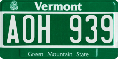 VT license plate AOH939
