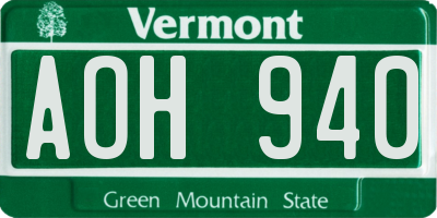VT license plate AOH940