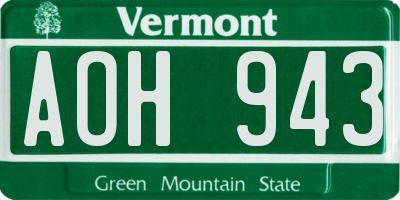 VT license plate AOH943