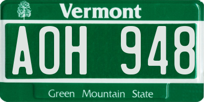 VT license plate AOH948
