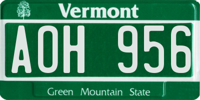 VT license plate AOH956