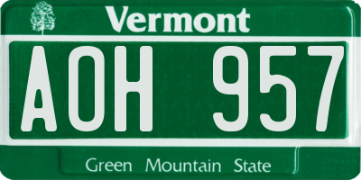 VT license plate AOH957