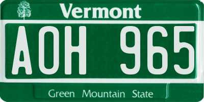 VT license plate AOH965