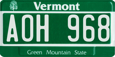 VT license plate AOH968