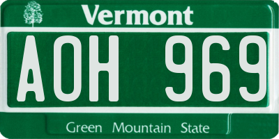 VT license plate AOH969