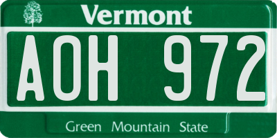 VT license plate AOH972