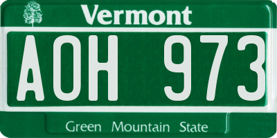 VT license plate AOH973
