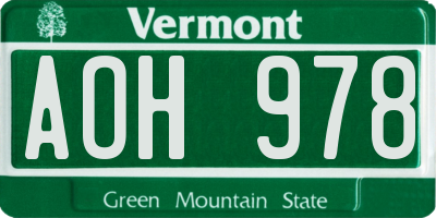VT license plate AOH978