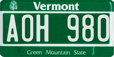 VT license plate AOH980