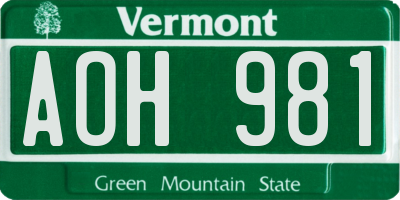 VT license plate AOH981
