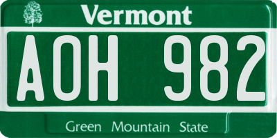 VT license plate AOH982