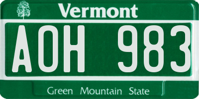 VT license plate AOH983
