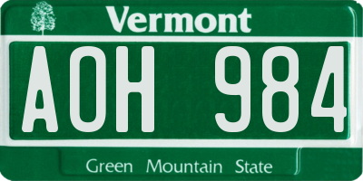 VT license plate AOH984