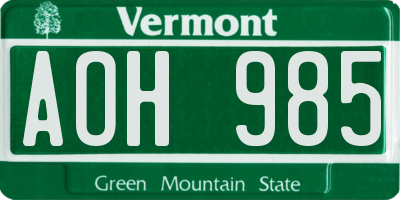 VT license plate AOH985