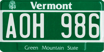 VT license plate AOH986