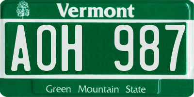 VT license plate AOH987