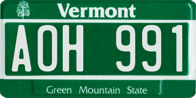 VT license plate AOH991