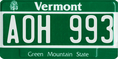 VT license plate AOH993