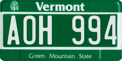 VT license plate AOH994