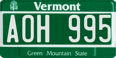 VT license plate AOH995