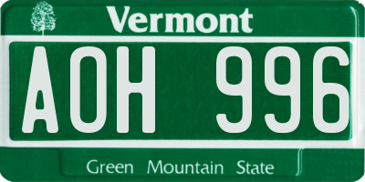VT license plate AOH996