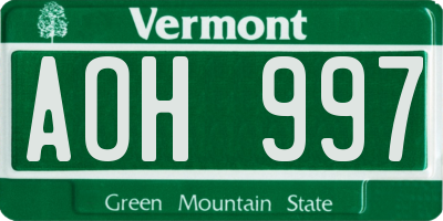 VT license plate AOH997
