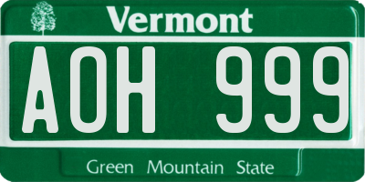 VT license plate AOH999