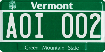 VT license plate AOI002