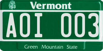 VT license plate AOI003