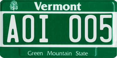 VT license plate AOI005