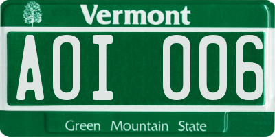 VT license plate AOI006
