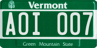 VT license plate AOI007