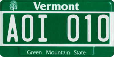 VT license plate AOI010