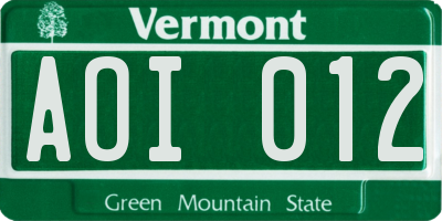 VT license plate AOI012