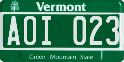 VT license plate AOI023
