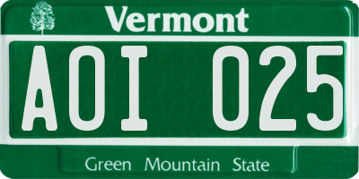 VT license plate AOI025