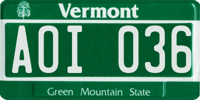 VT license plate AOI036