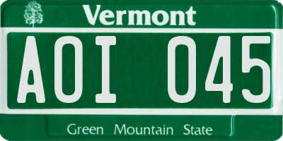VT license plate AOI045